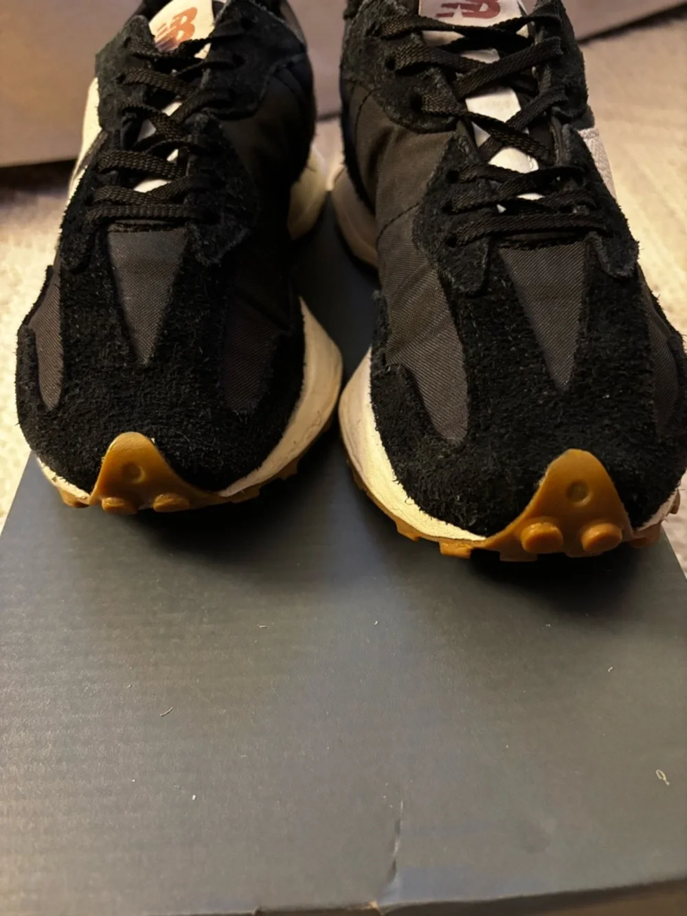 New Balance 327 Black, White & Gum Accent Running Sneakers - Picture 11 of 13